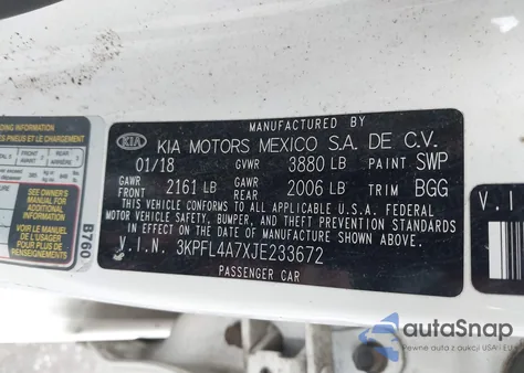 2018 Kia Forte Lx z USA, uszkodzony, nr VIN 3KPFL4A7XJE233672